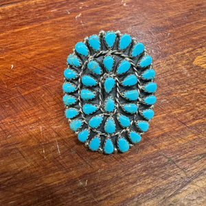 NAVAJO TURQUOISE & STERLING SILVER CLUSTER RING