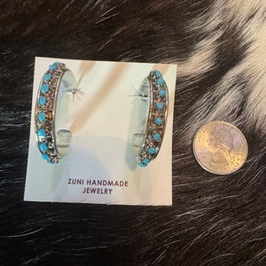 Zuni Silver Turquoise Hoop Earrings