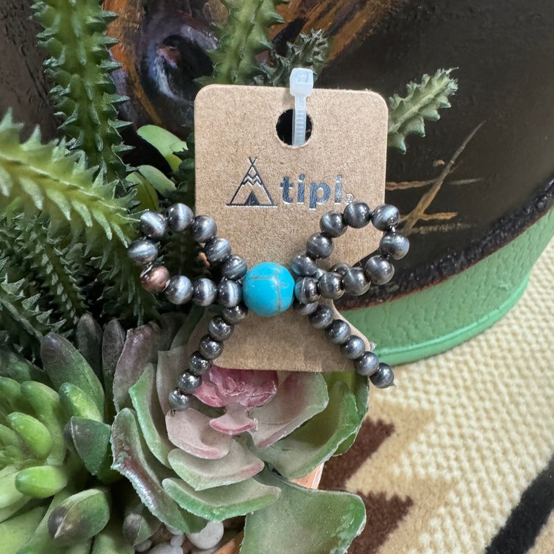 Faux Navajo Pearl Bow Ring with Tq Stone