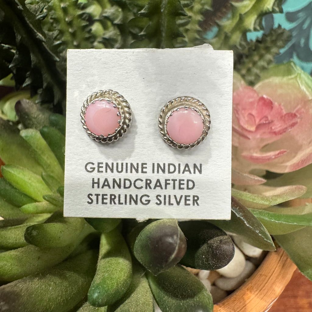 Navajo Sterling Silver Pink Conch Earrings