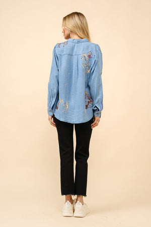 Western Motif Embroidered Tencel Shirt