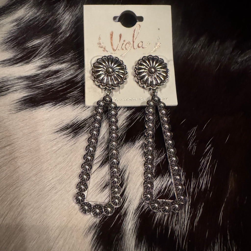 Faux Concho Studs With Starburst Teardrop Dangle Earrings