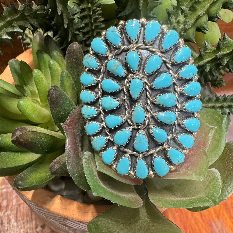 NAVAJO TURQUOISE & STERLING SILVER CLUSTER RING