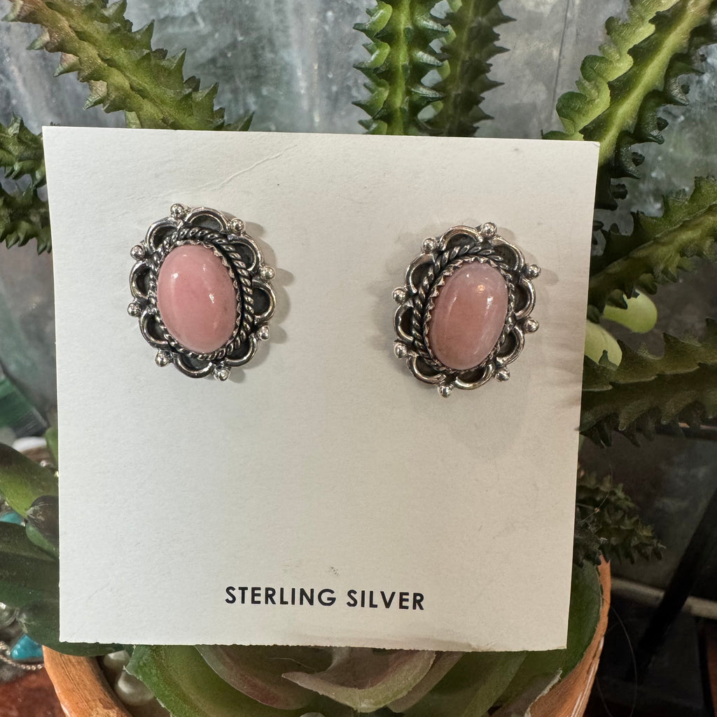 Pink Opal  Oval Earrings