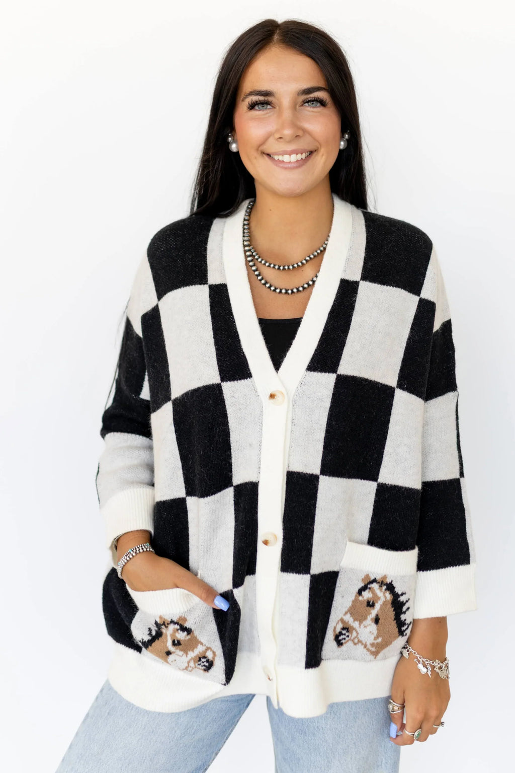 BLACK CHECK HORSE Cardigan
