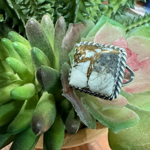 Freda Martinez White Buffalo and Bronze Ring