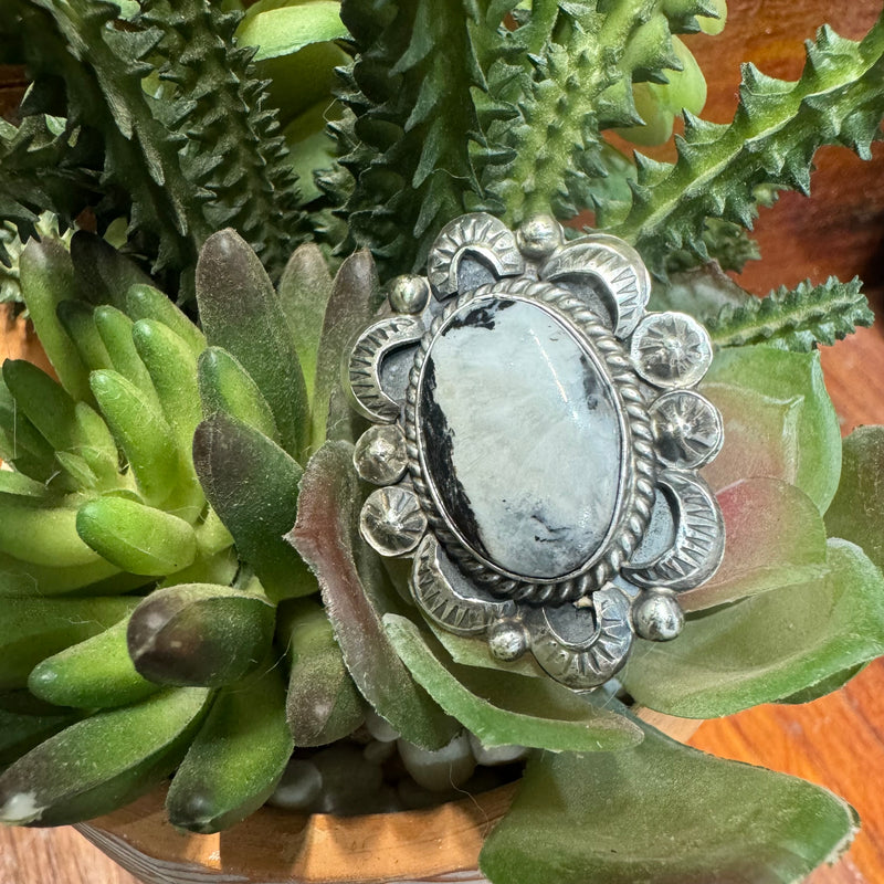 Natural White Buffalo and Sterling Silver Adjustable Ring made by Juanita Long