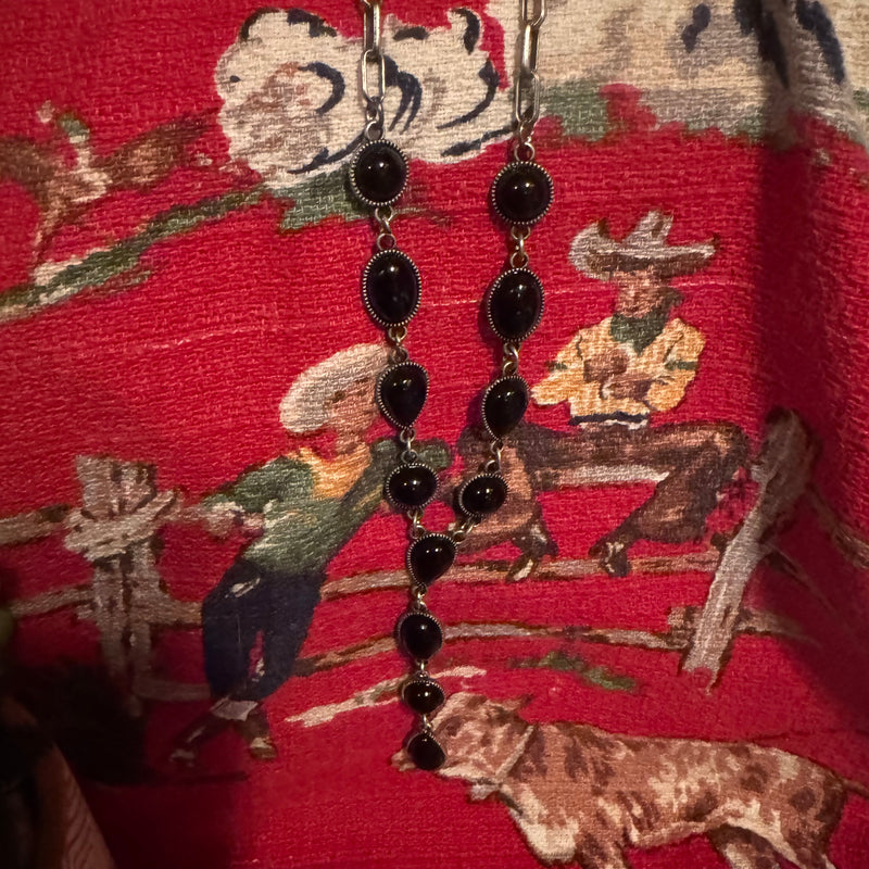 FAUX Black Onyx LARIAT NECKLACE