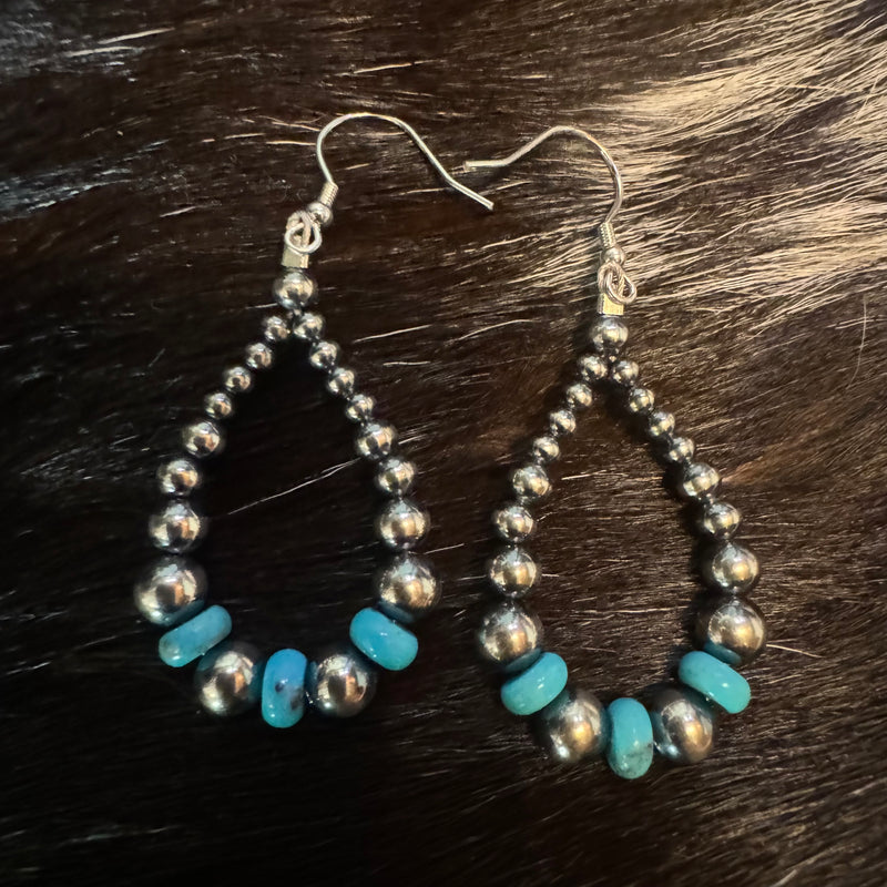 Turquoise Teardrop Navajo Pearl Earrings