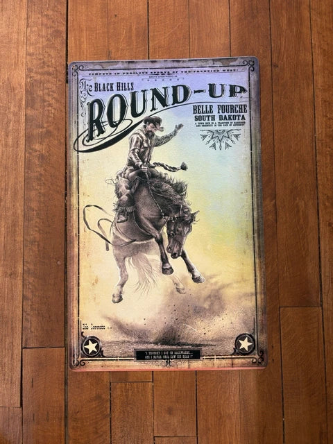 Belle Fourche Black Hills Round Up Rodeo poster embossed sign