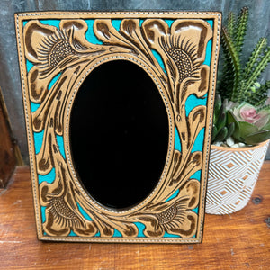 Leather Picture Frame with Turquoise Accent Medium