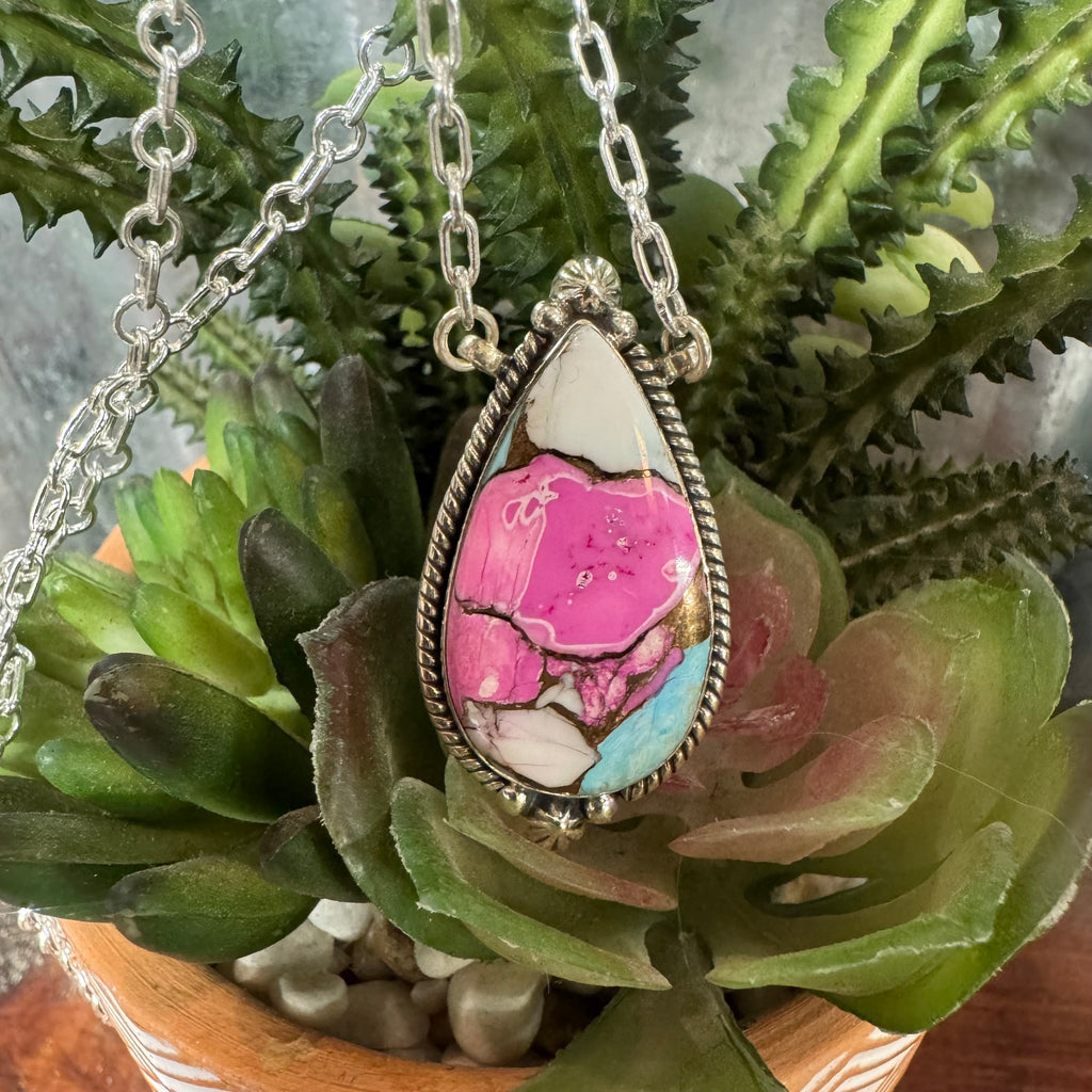 Cotton Candy & Sterling Silver Teardrop Necklace