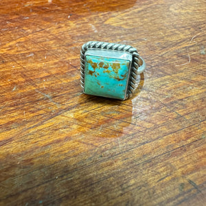 Adjustable Kingman Turquoise & Sterling Silver Square Ring