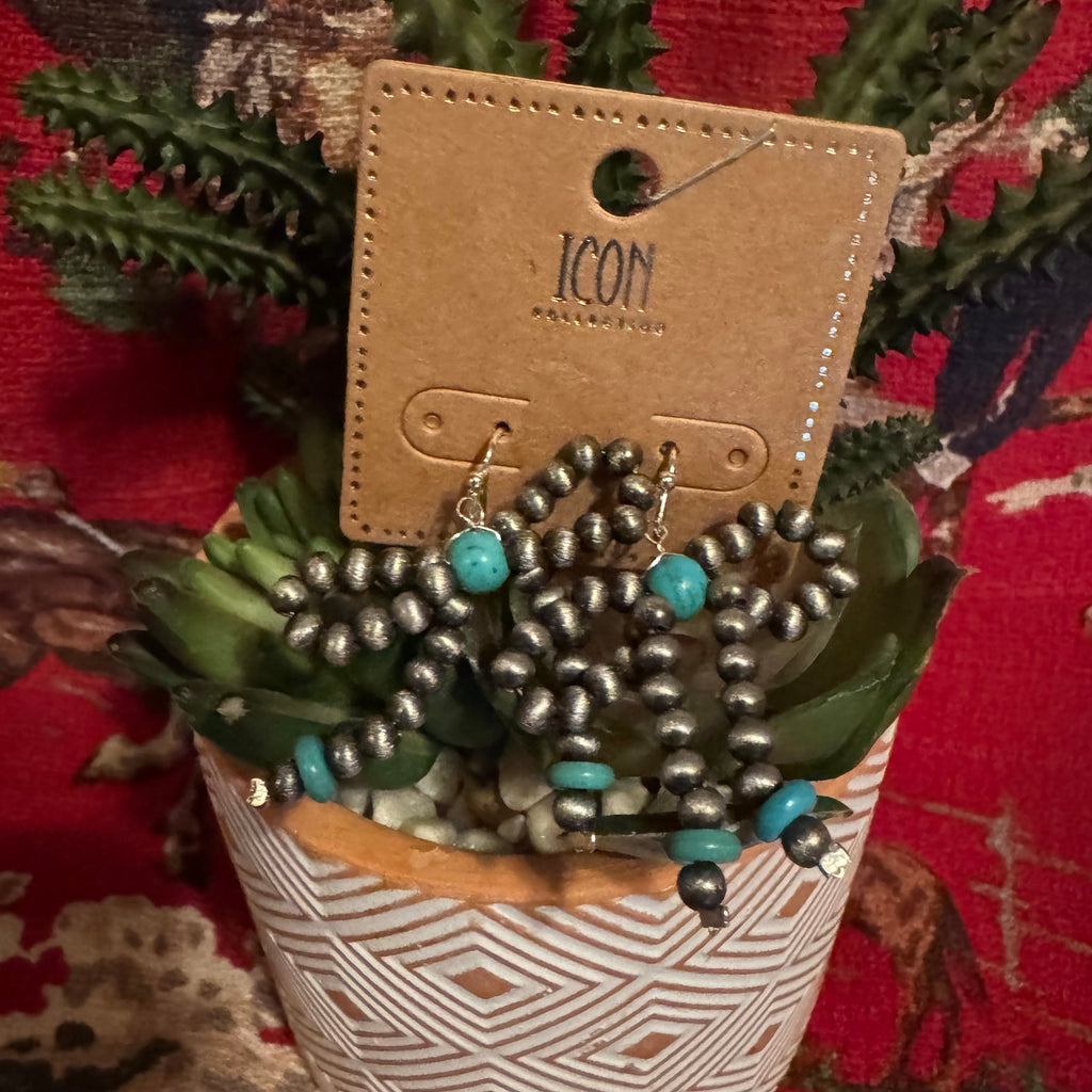 Faux Navajo Pearl and Tq Bow Earrings