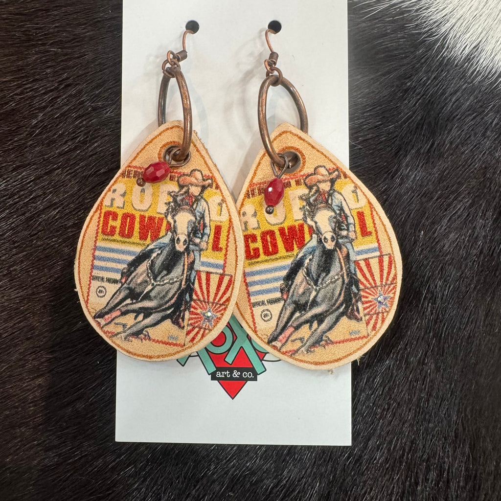 XOXO Circus Rodeo Barrel Racer Leather Teardrop Earrings
