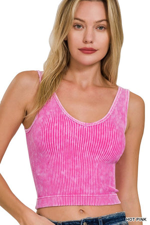 2 WAY NECKLINE WASHED RIBBED CROPPED TANK TOP