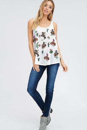 Rodeo with cactus tank top