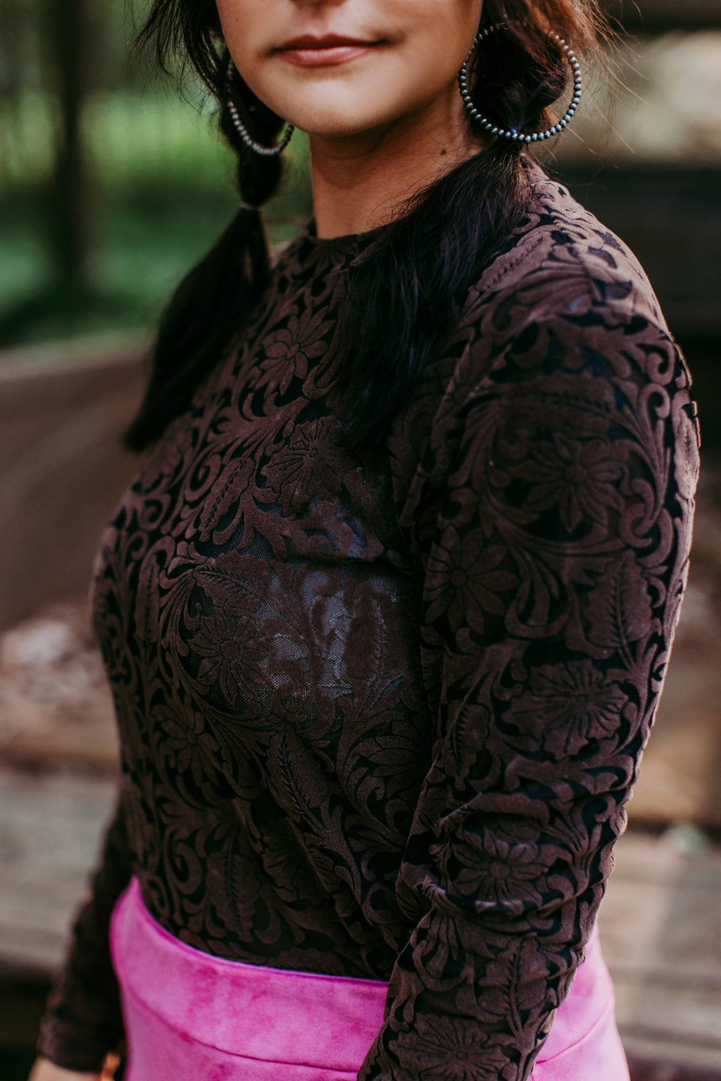 Tooled Leather 3D Printed Mesh Top - Brown: Brown