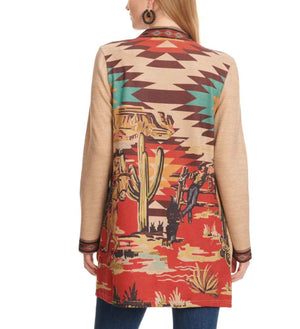 Women's Toasted Sand Aztec & Western Print Long Sleeve Cardigan