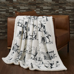 Ranch Life Western Toile Campfire Sherpa Throw