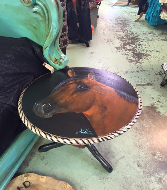 Hand Painted Horse Head End Table