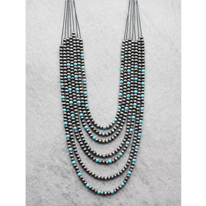 Navajo Pearl w/ Turquoise Stone Long Necklace