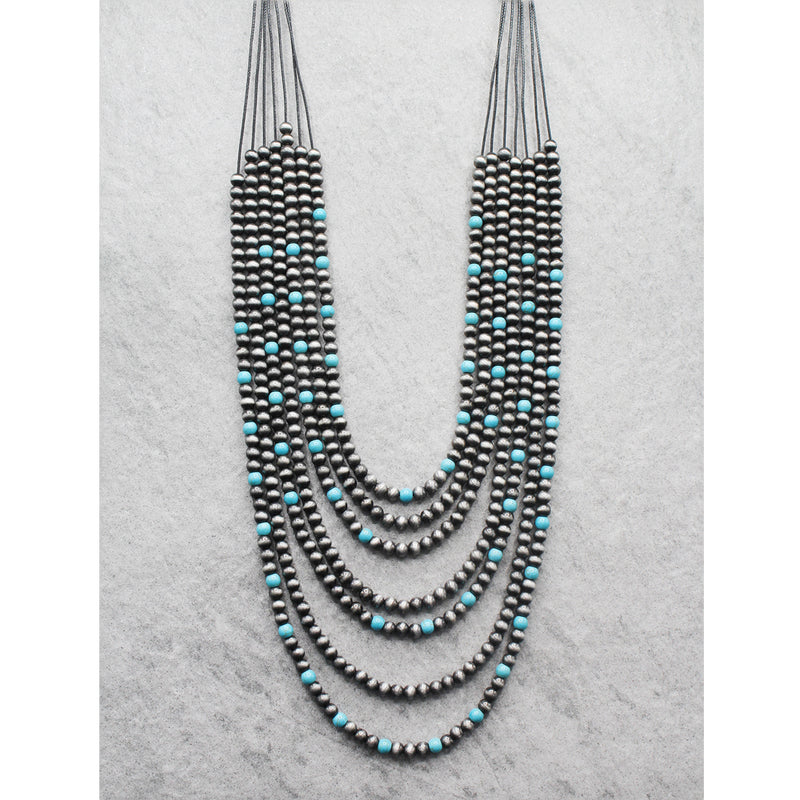 Navajo Pearl w/ Turquoise Stone Long Necklace