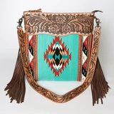 AMERICAN DARLING TURQUOISE AND RUST FRINGED PURSE