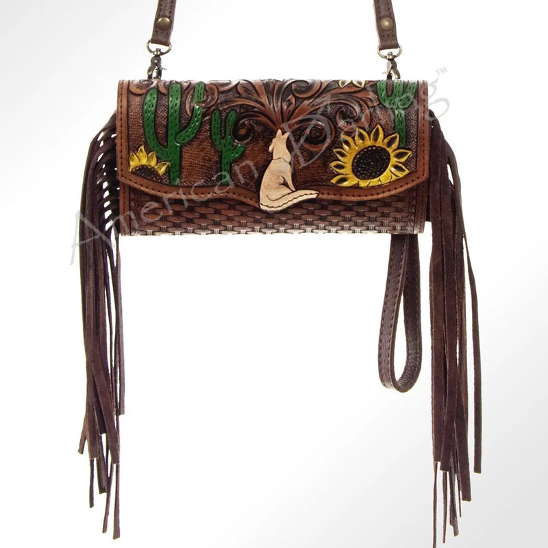 TOOLED PAINTED COYOTE WALLET/CROSSBODY