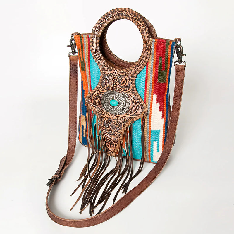 AMERICAN DARLING SADDLE BLANKET AND TOOLED LEATHER PURSE