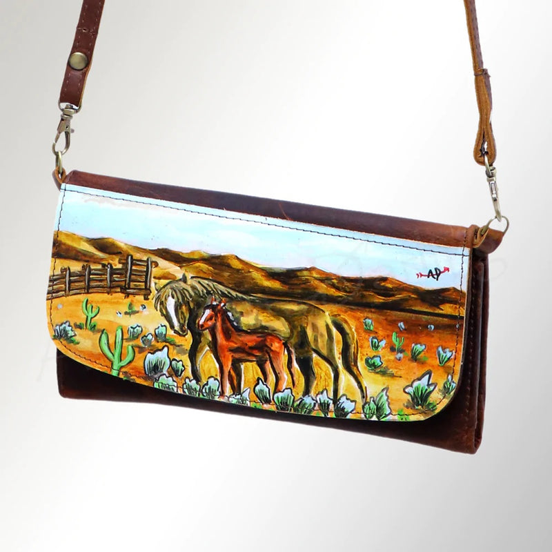 American Darling Horse & Colt  Painted Leather Tri-Fold Wallet