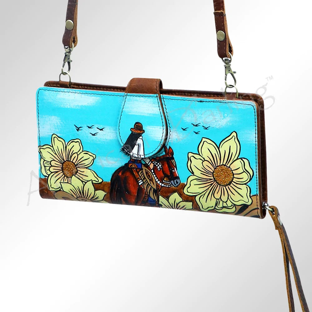 American Darling Cowgirl & Sunflowers Painted Wallet/Wristlet