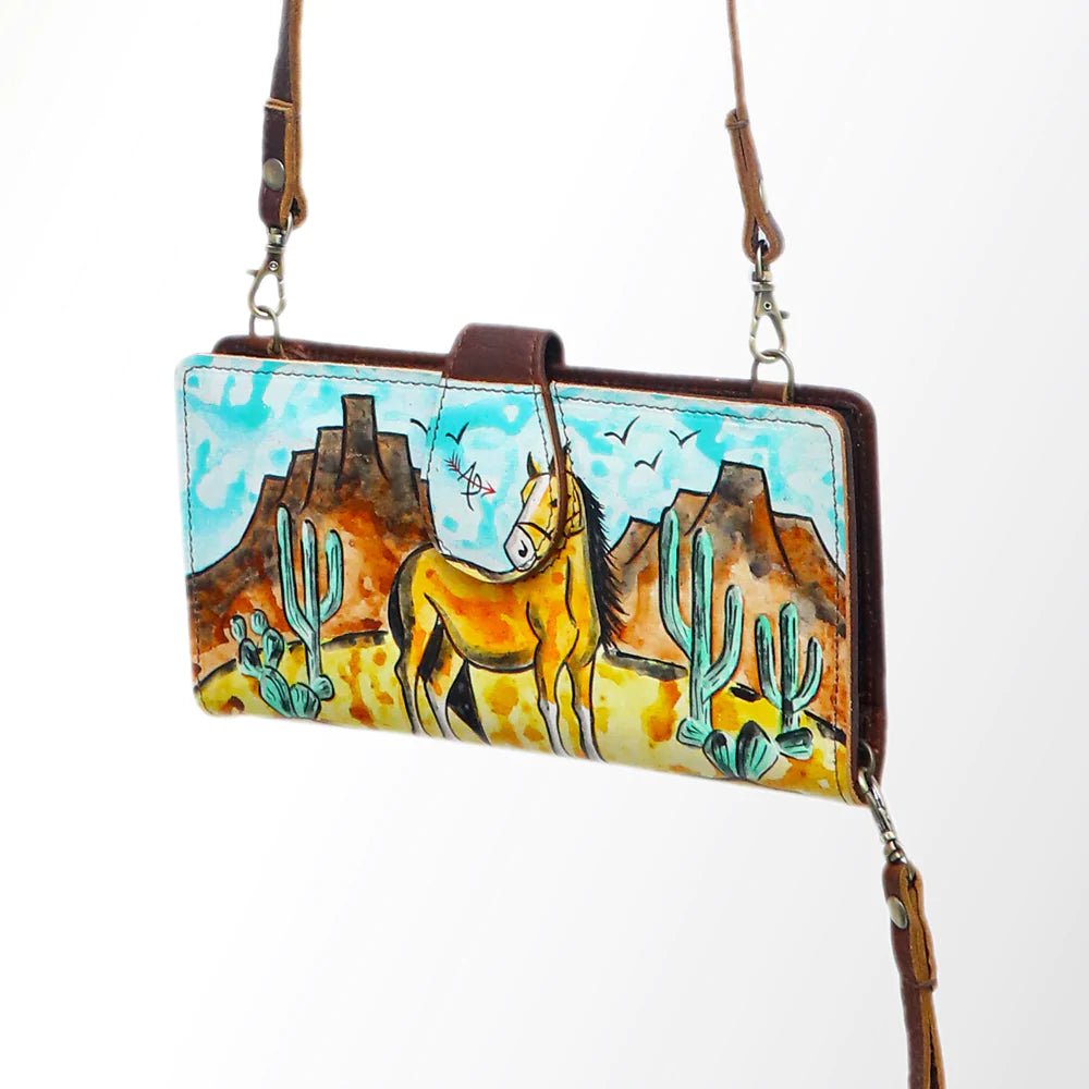 American Darling HORSE Painted Leather Tri-Fold Wallet