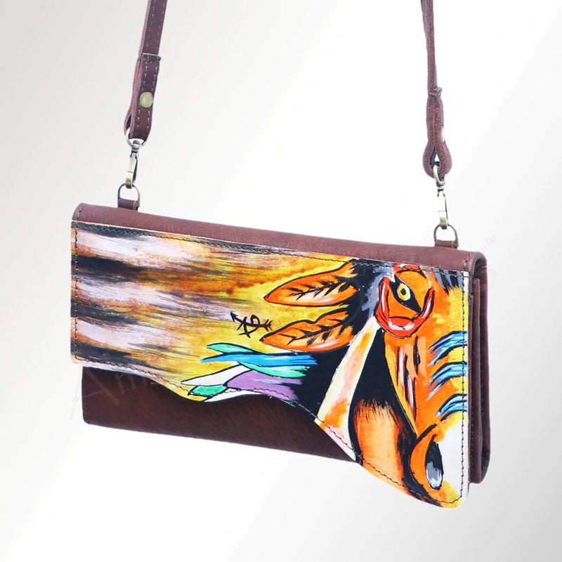 American Darling WAR HORSE Painted Leather Tri-Fold Wallet CROSSBODY