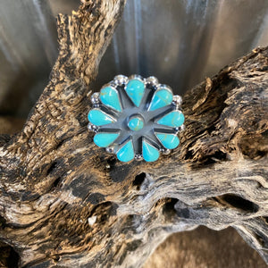 ADJUSTABLE TURQUOISE CLUSTER RING