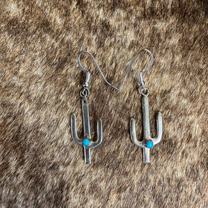 Sterling Silver Turquoise Cactus Dangle Earrings
