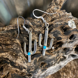 Sterling Silver Turquoise Cactus Dangle Earrings