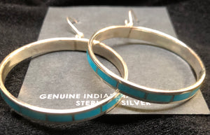 Zuni Turquoise And Sterling Silver Inlay Hoops