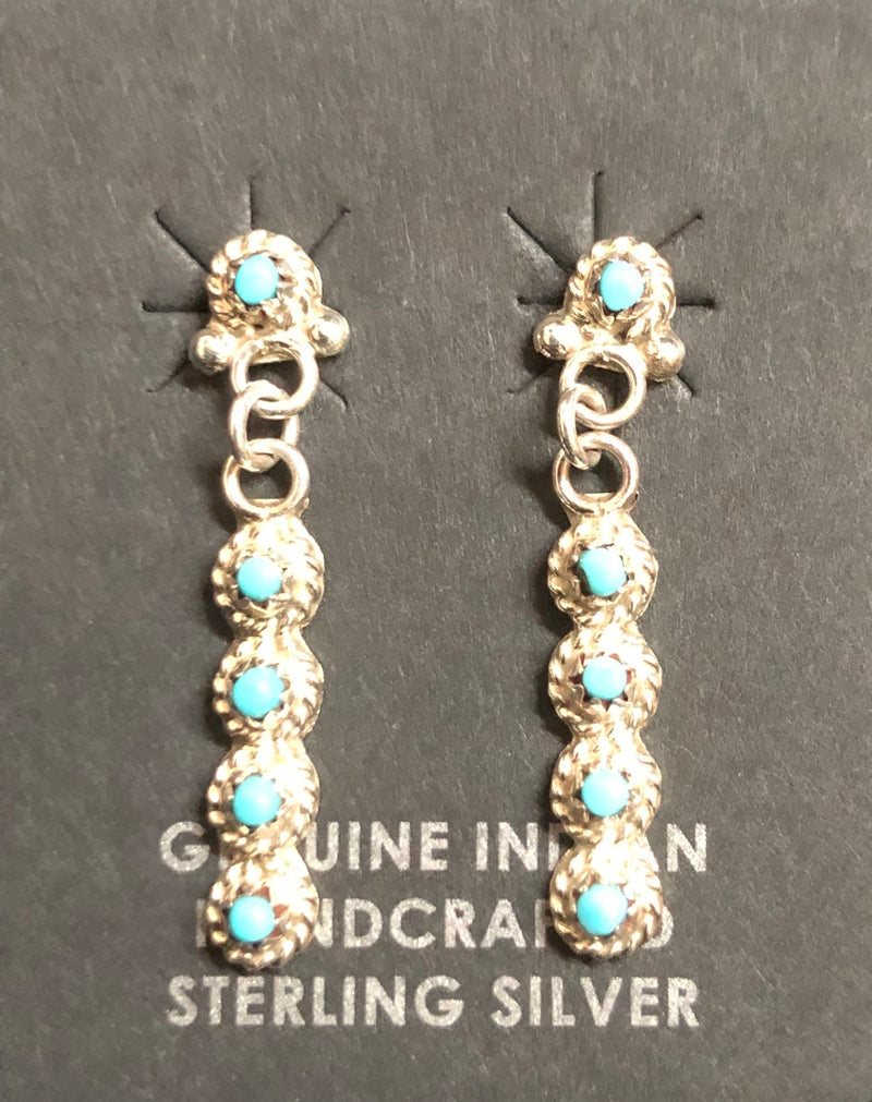 Native American Zuni Made Turquoise Post Earrings with Dangle