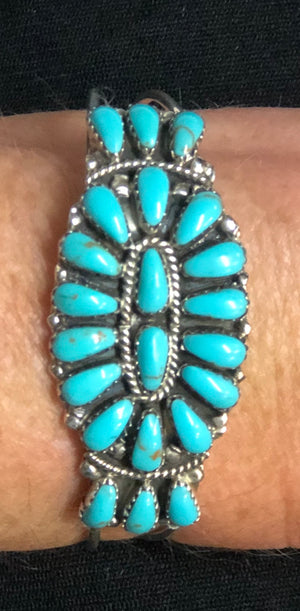 Native American Navajo Made Cuff Bracelet with Turquoise Blossom