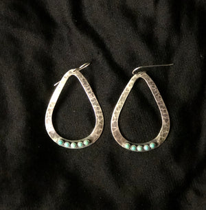Blue Turquoise Large Teardrop Earrings Navajo Silver Dangles