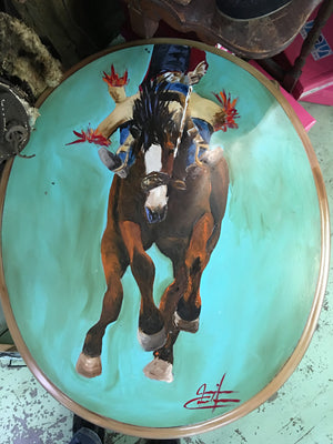 Oval Hand Painted Bronc Rider Table