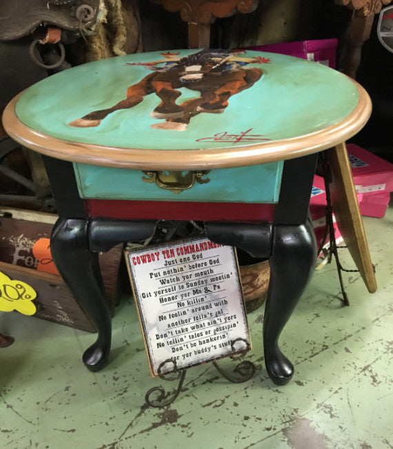 Oval Hand Painted Bronc Rider Table