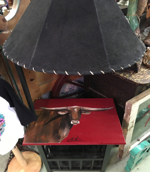 Longhorn Hand Painted Table Lamp & Magazine Rack