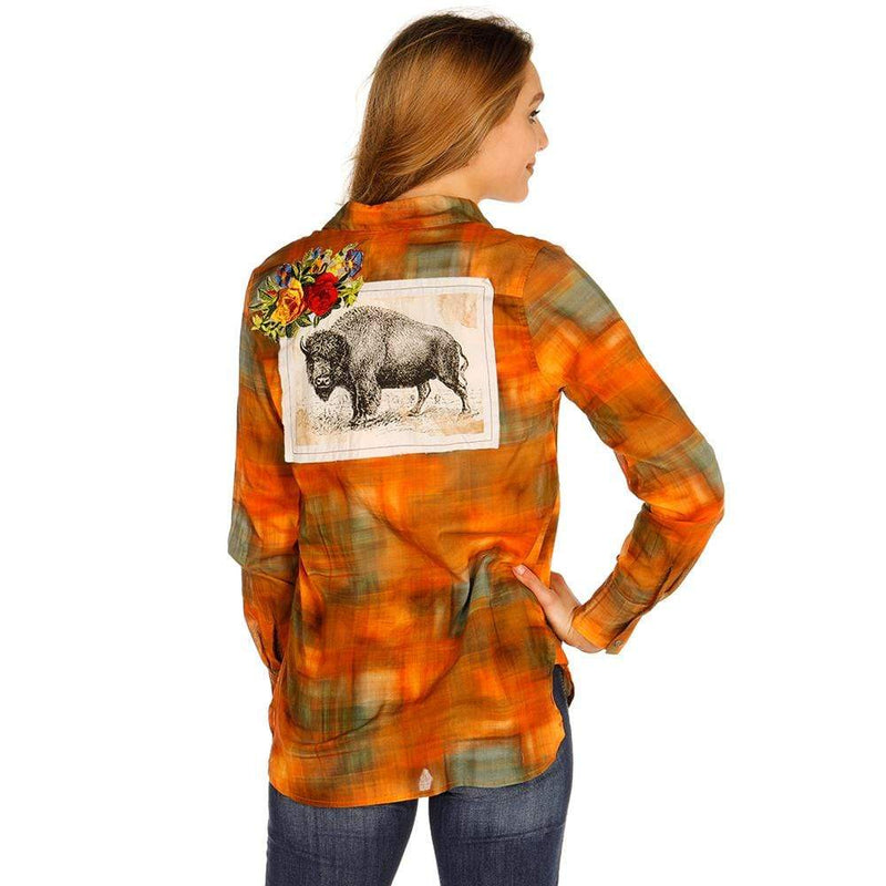 Women's  Button Up Shirt w/Buffalo Patch and Embroidery
