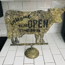 Rustic Metal cow Sign Stand