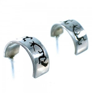 Sterling Silver Kokopelli Navajo Post Hoop Earrings