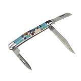 Native American Navajo Multi Stone Inlay Small 3 Blade Folding Knife