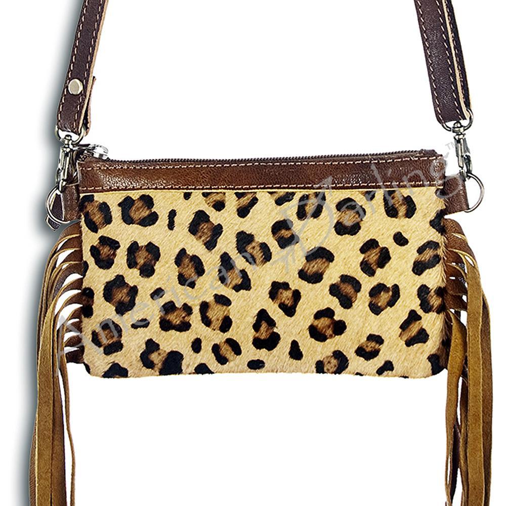 Western Leopard Cheetah Longhorn Fringe Crossbody Handbag Purse